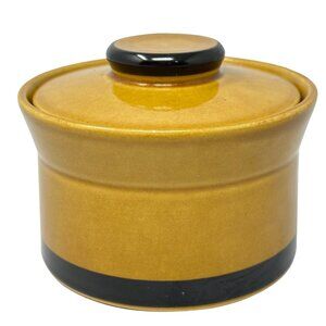 Stoneware Honey Pot With Lid Made In Japan 3" Vintage Canister Brown Black